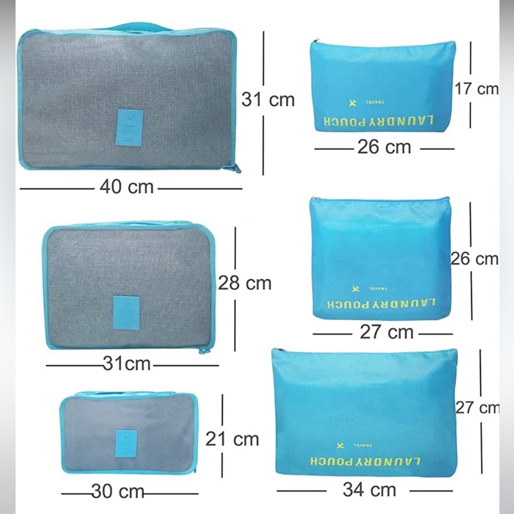 SIX piece organizer travel set luggage AQUA - Picture 2 of 5